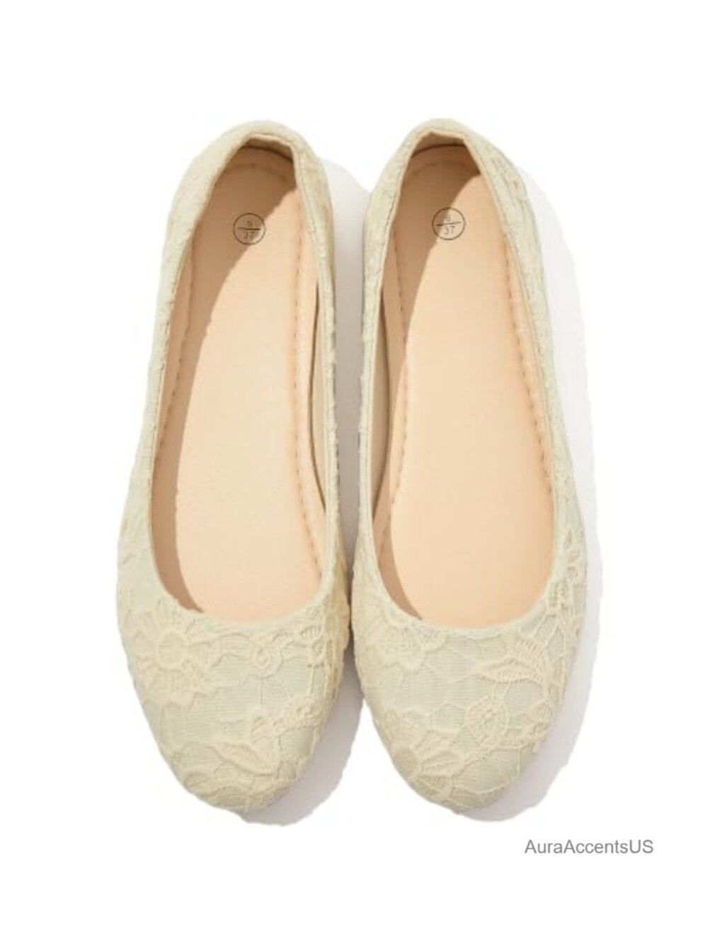 Womens Lace Mesh Ballet Flats Memory Foam Slip On Work Wedding Shoes